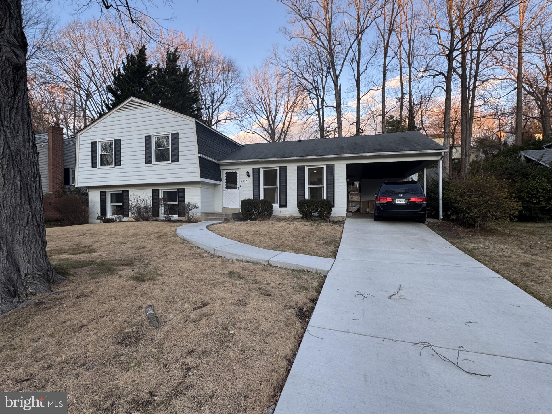 a front view of a house with a yard and trees
