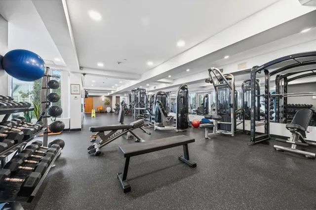 a view of a room with gym equipment