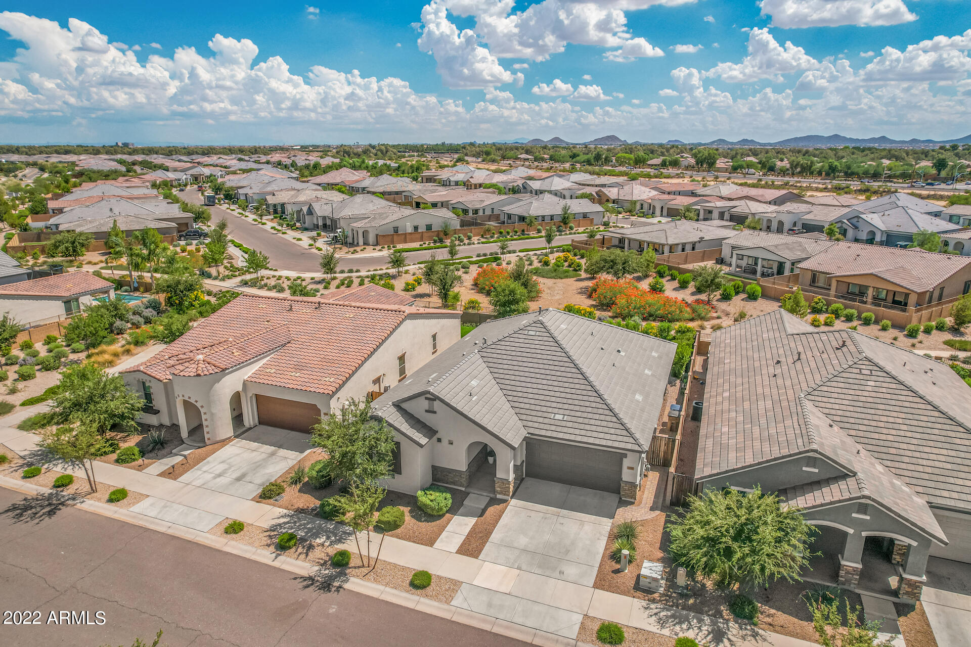 22503 East Calle De Flores Queen Creek, AZ 85142 - Photo 45 of 57 an aerial view of residential houses with outdoor space