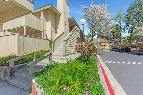 a view of a garden with a house