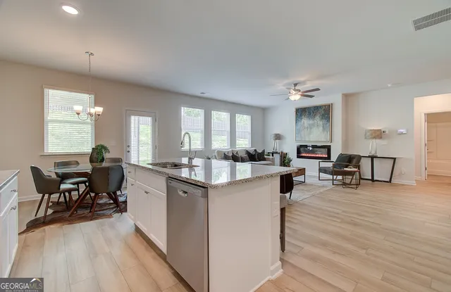 a kitchen with lots of counter top space
