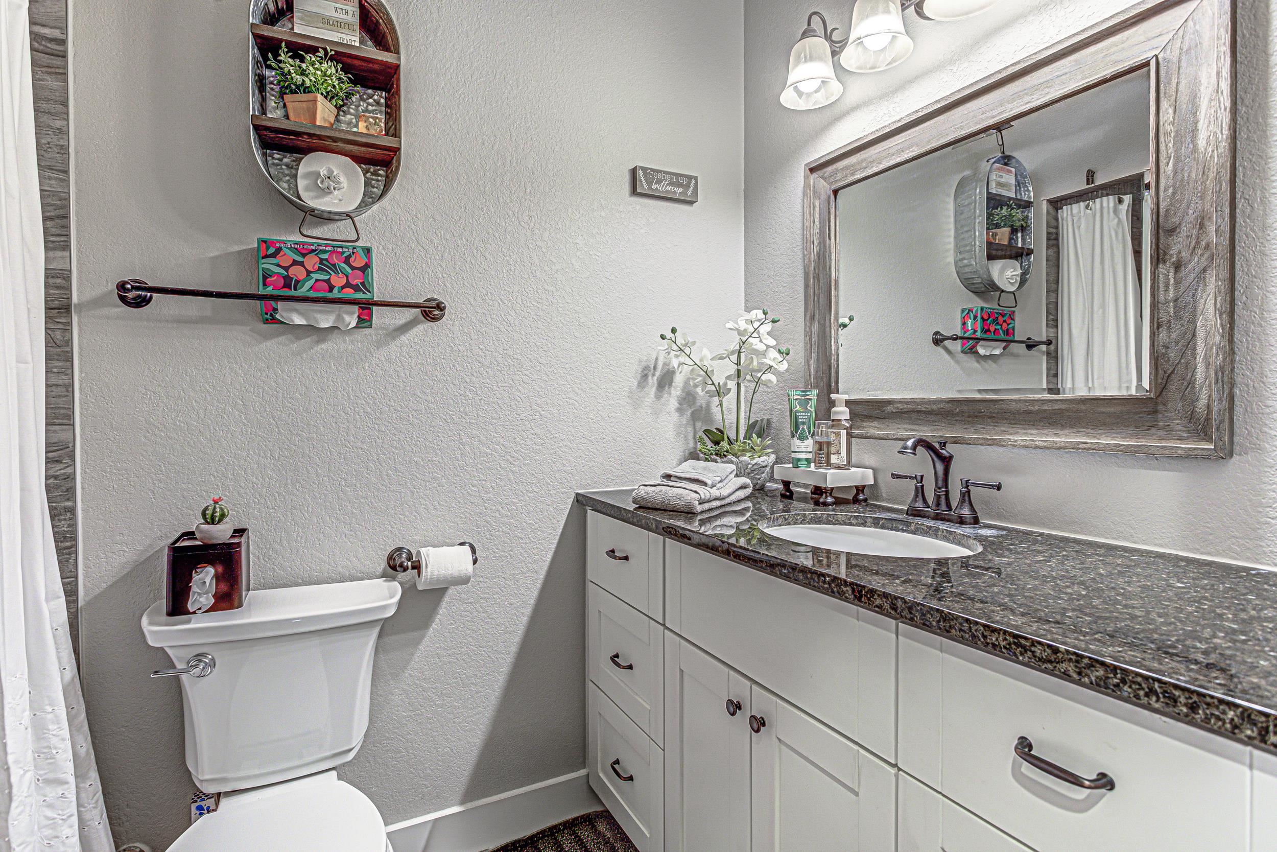 433 Dove Trail Bertram, TX 78605 - Photo 19 of 30 a bathroom with a sink a vanity and a mirror