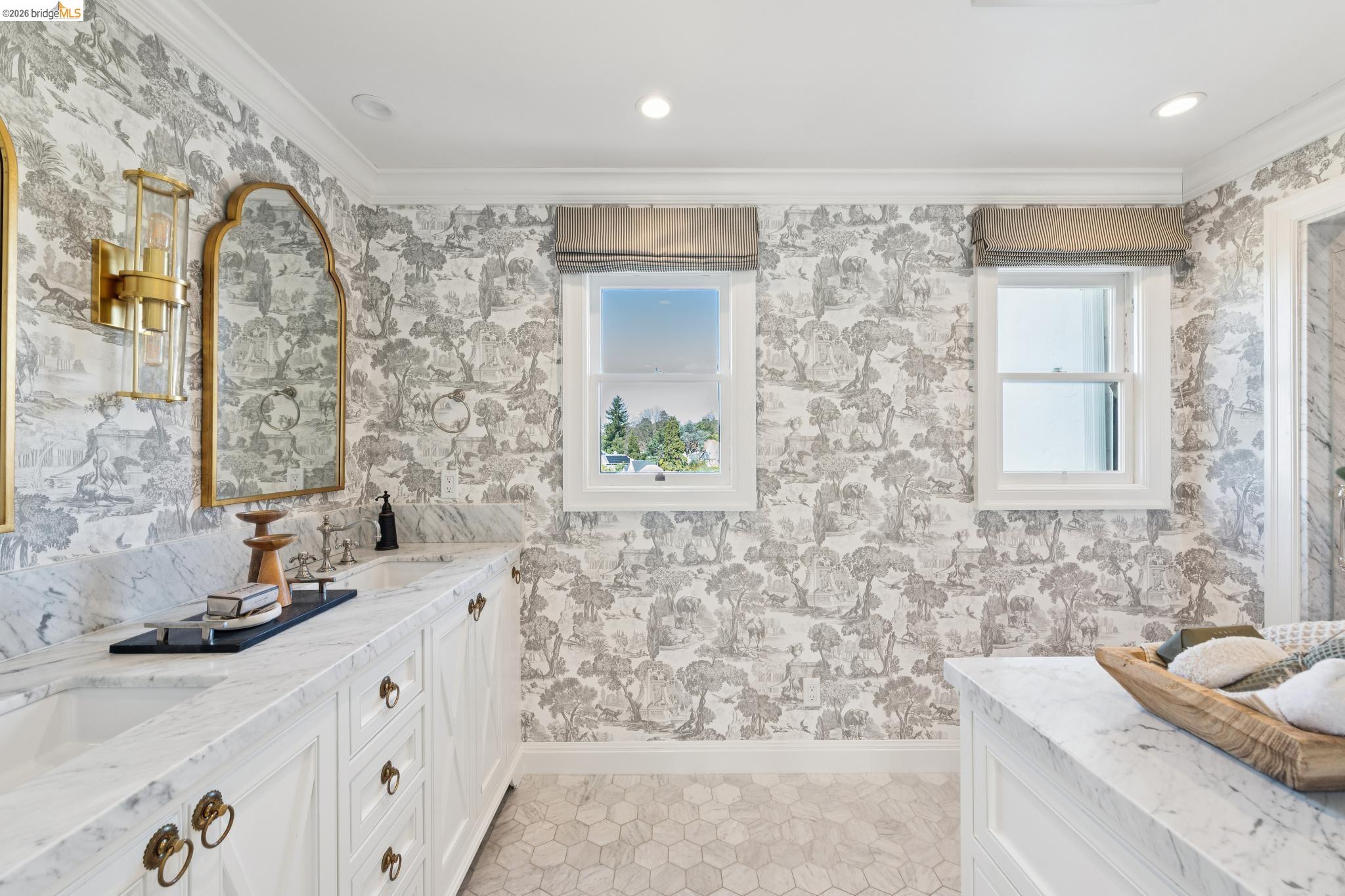 906 Paramount Road Oakland, CA 94610 - Photo 60 of 60 a bathroom with a granite countertop sink a large mirror and shower