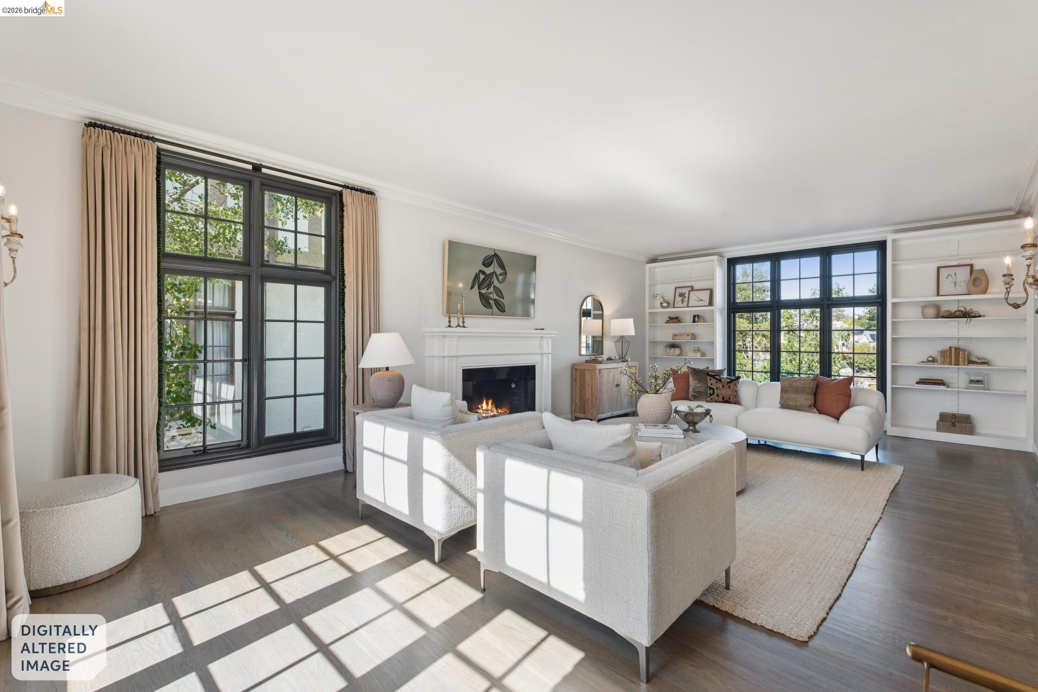 906 Paramount Road Oakland, CA 94610 - Photo 7 of 60 a living room with furniture a fireplace and a large window