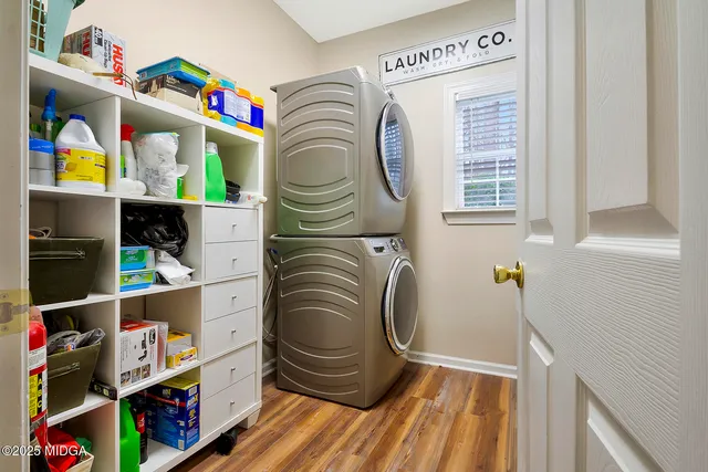 a utility room with dryer and washer