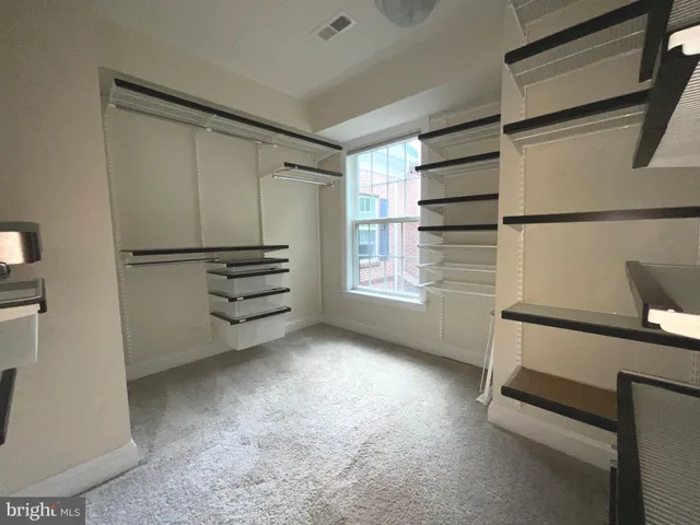 a view of walk in closet with empty racks