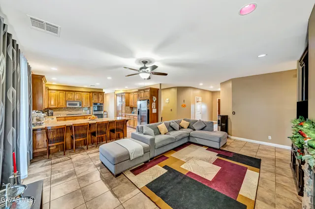 a large kitchen with lot of counter top space
