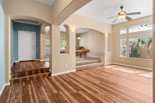 a living room with a couch and a table