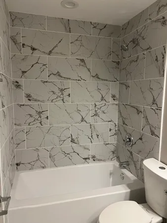 a bathroom with a toilet and a bathtub