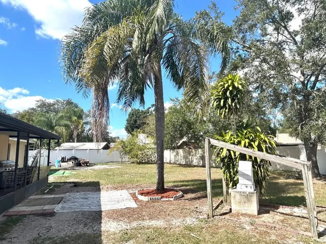 a view of a yard with a tree