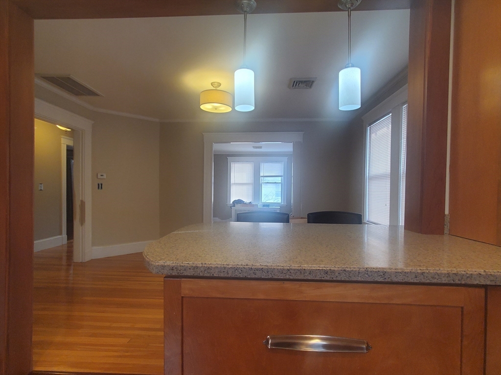 1 Grayson Street, Unit 2 Boston, MA 02124 - Photo 6 of 23 a view of kitchen island a sink wooden floor and a living room view