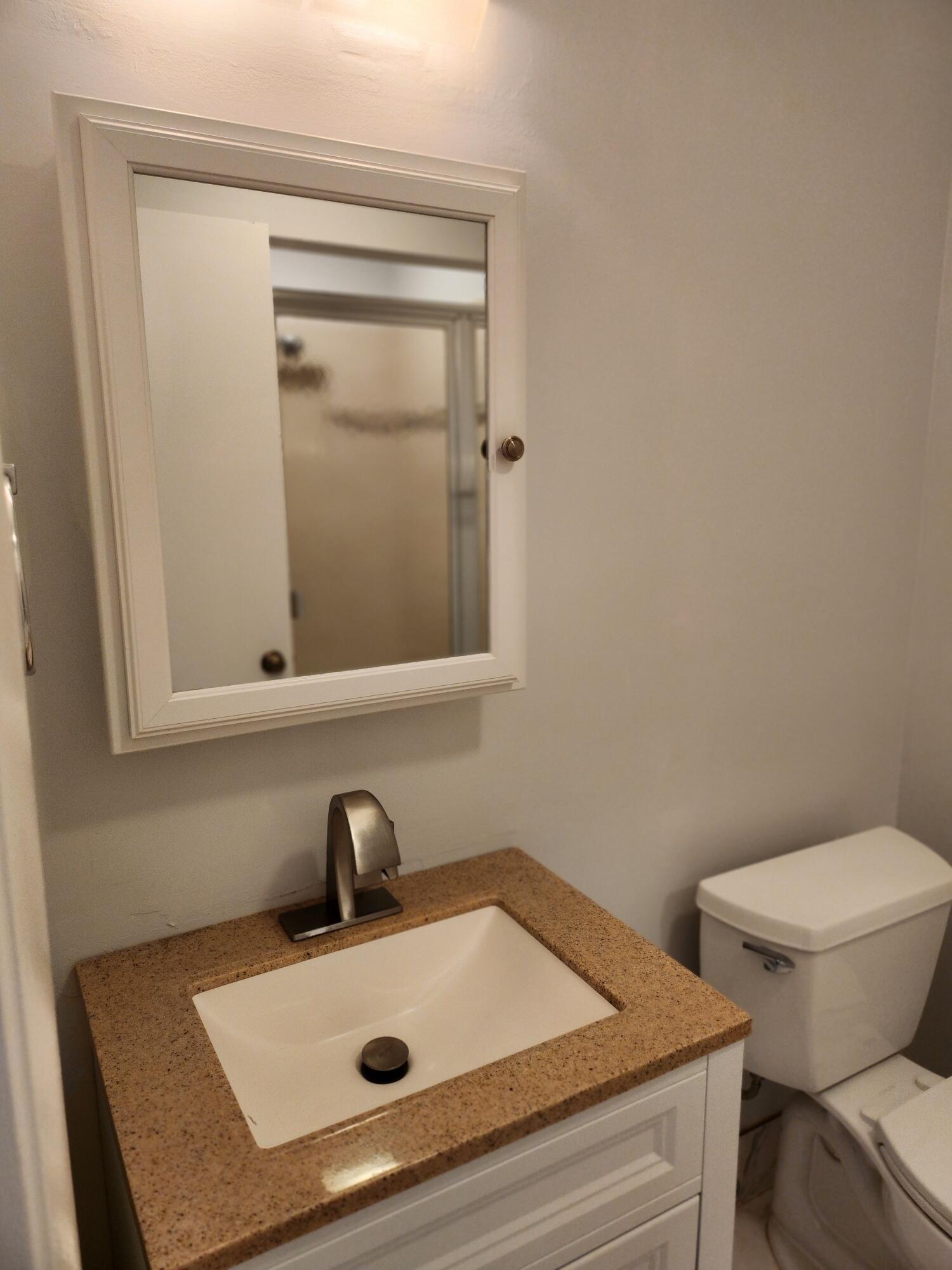 5433 Lakefront Boulevard, Unit B Delray Beach, FL 33484 - Photo 4 of 13 a bathroom with a toilet sink and mirror