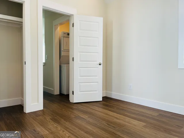 a view of porch with wooden floor