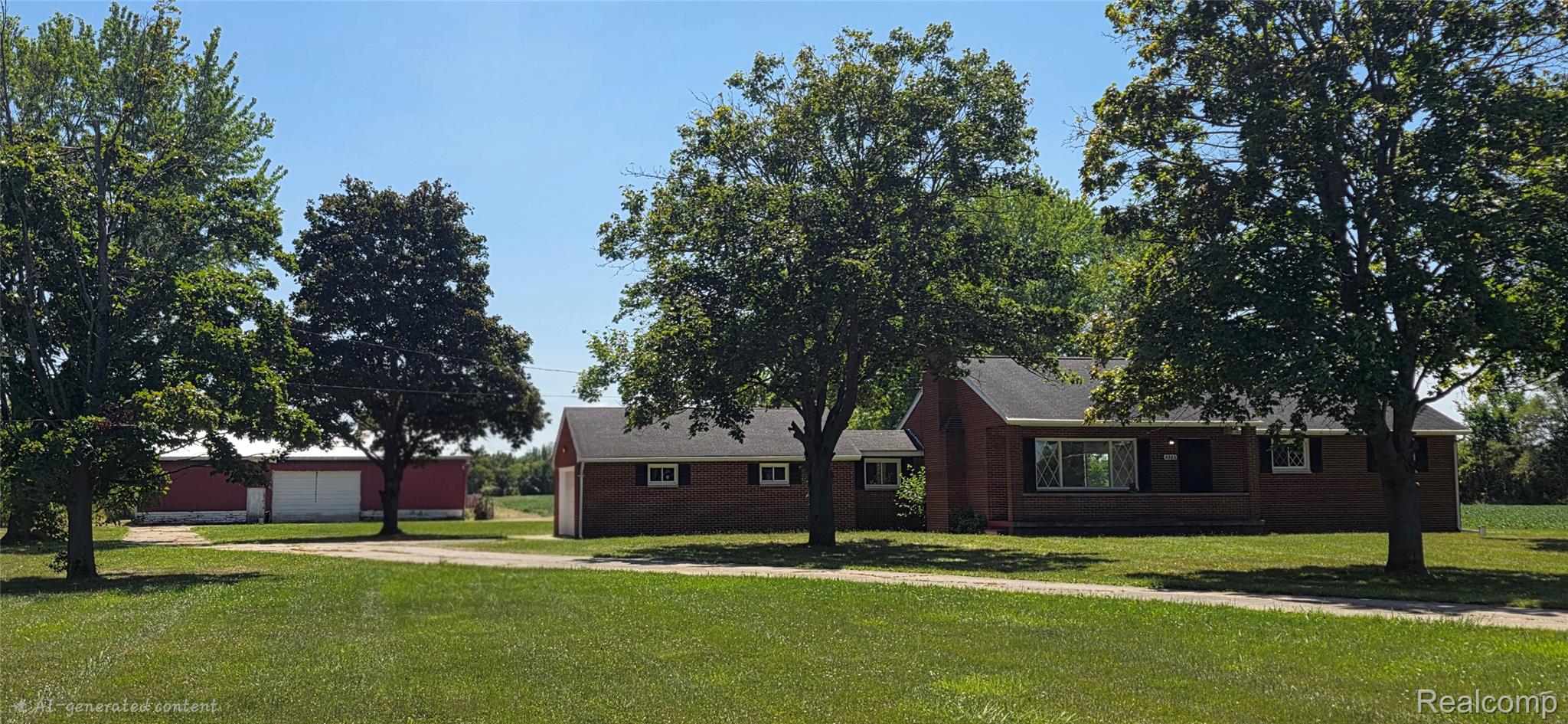 4363 West Dodge Road Clio, MI 48420 - Photo 51 of 52 Brick exterior residence with a single-story design, featuring a covered front entry and a dark-shingled roof