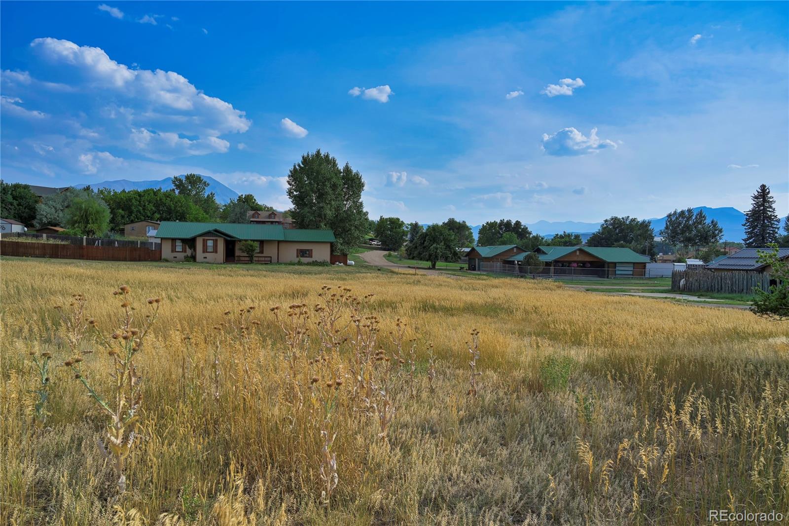 a swimming pool with trees in the background
