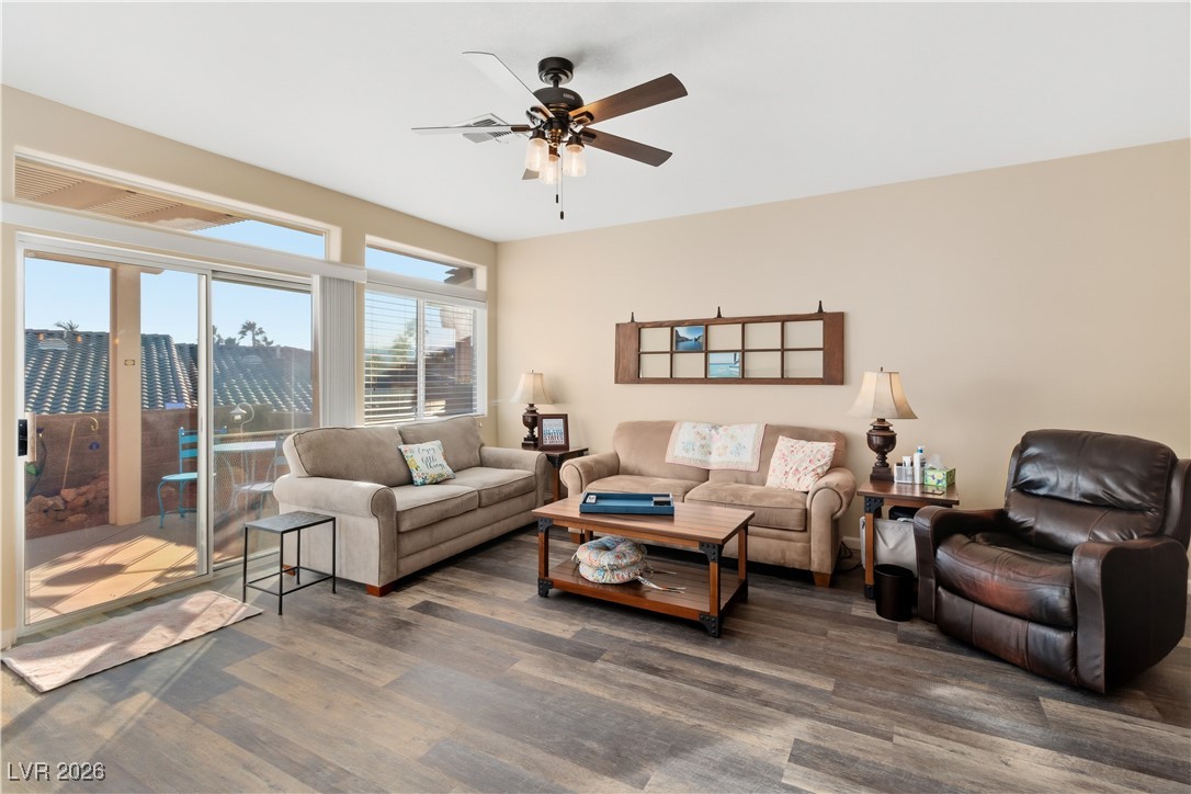 3350 Pheasant Canyon Way, Unit 1008 Laughlin, NV 89029 - Photo 10 of 80 Living room featuring ceiling fan and wood finished floors