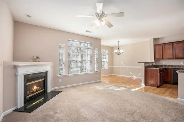 a view of a livingroom with a fireplace