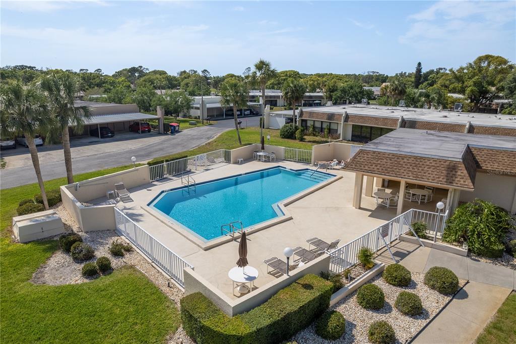 11241 Dollar Lake Drive, Unit 5 Port Richey, FL 34668 - Photo 44 of 49 a view of a swimming pool with lounge chairs in patio