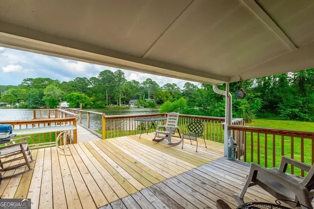 a view of a lake with a mountain in the background