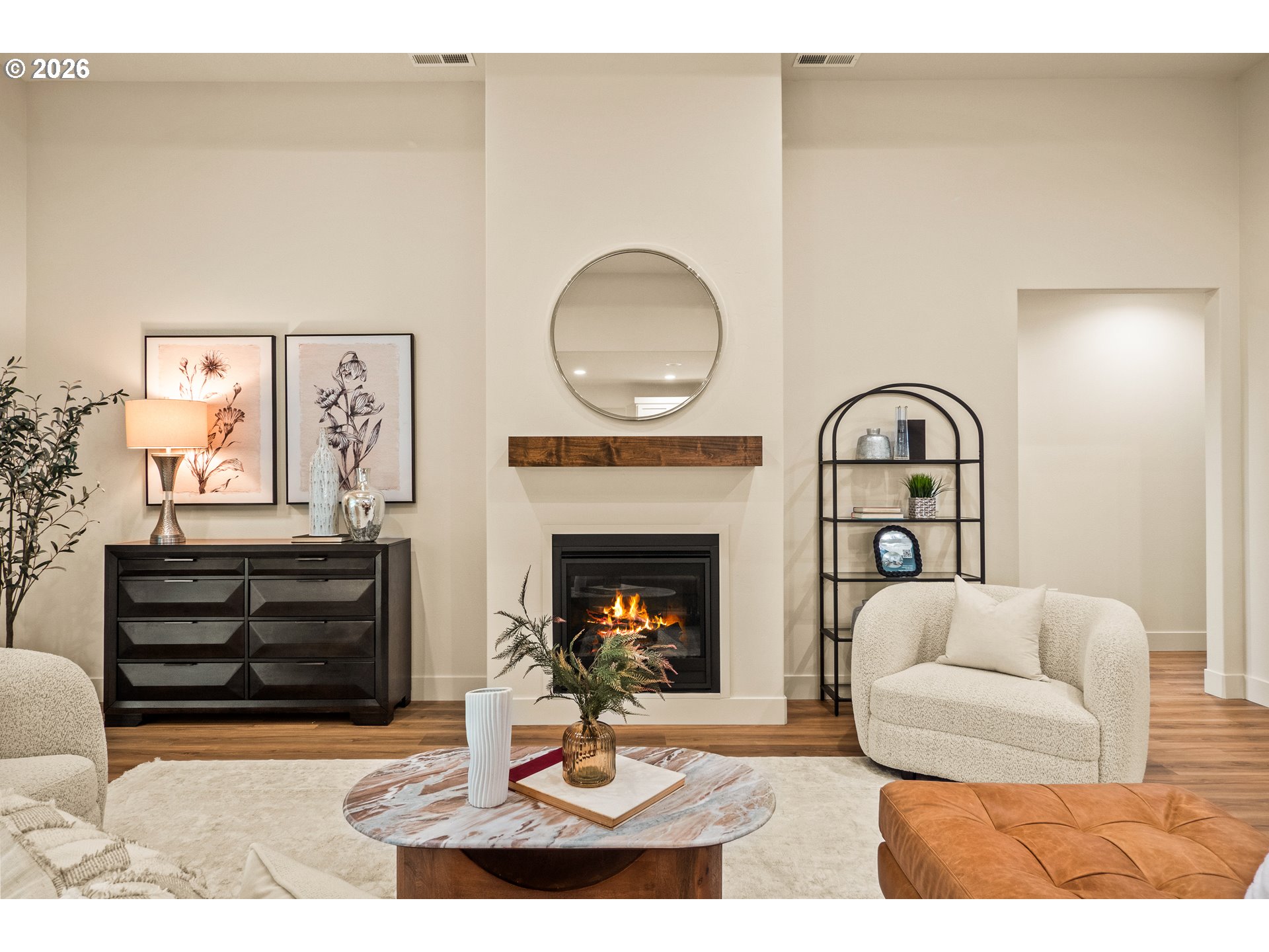 315 Northeast Clay Street Sublimity, OR 97385 - Photo 4 of 42 a living room with furniture a fireplace and a fireplace