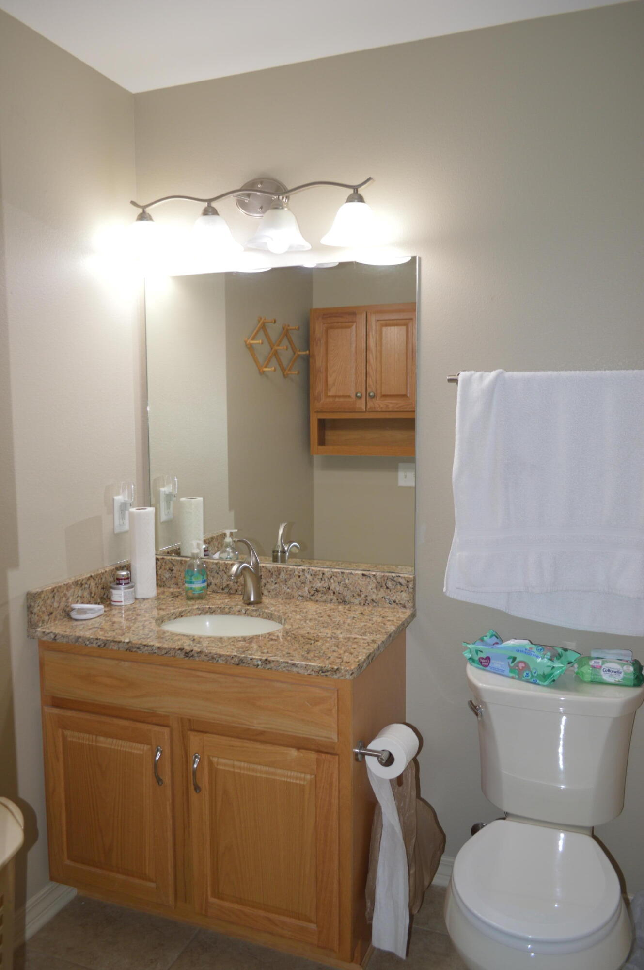 3939 Painter Branch Road Crestview, FL 32539 - Photo 20 of 35 a bathroom with a granite countertop toilet sink and mirror