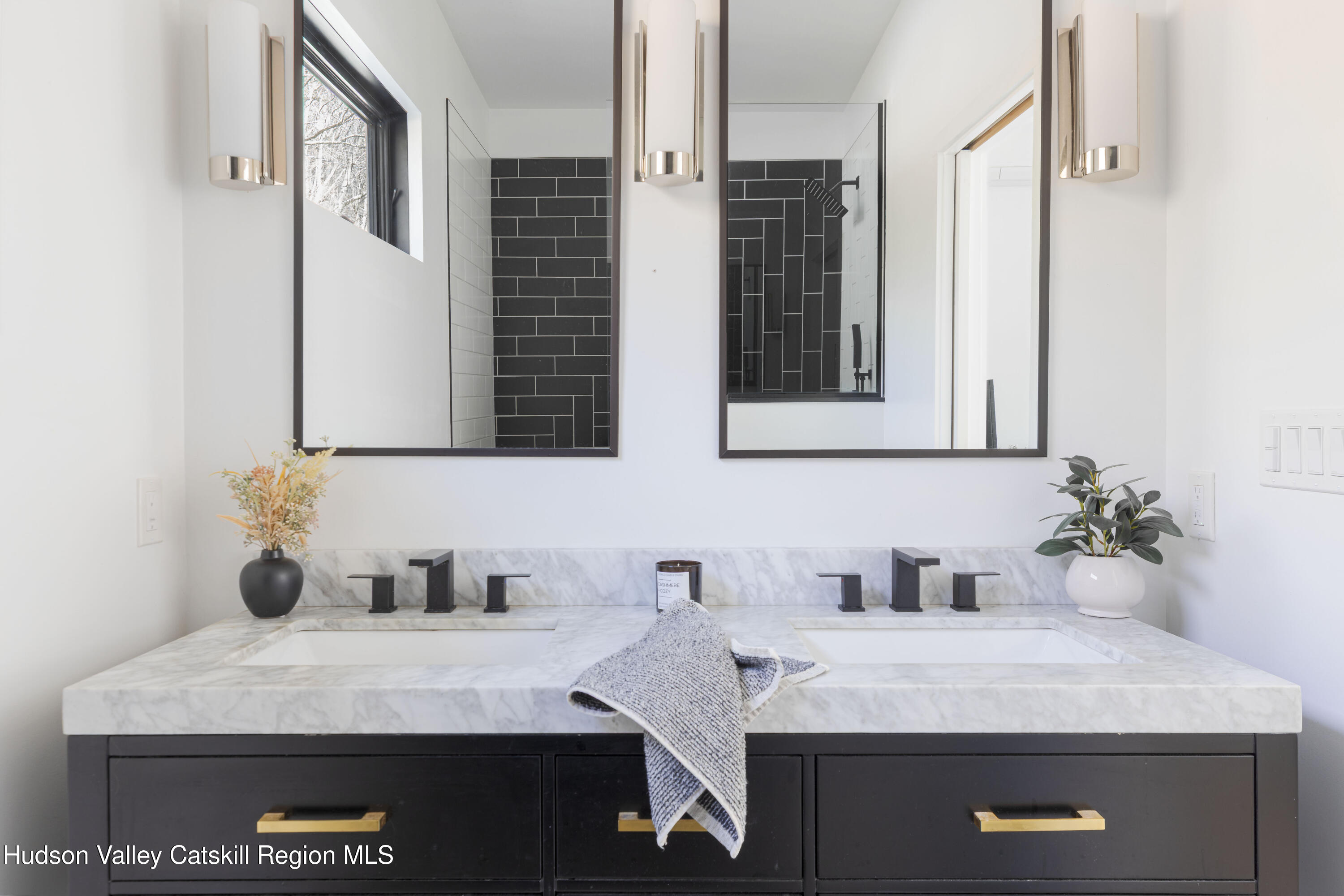 23 Traver Hollow Road Boiceville, NY 12412 - Photo 25 of 48 a bathroom with a granite countertop sink and a mirror