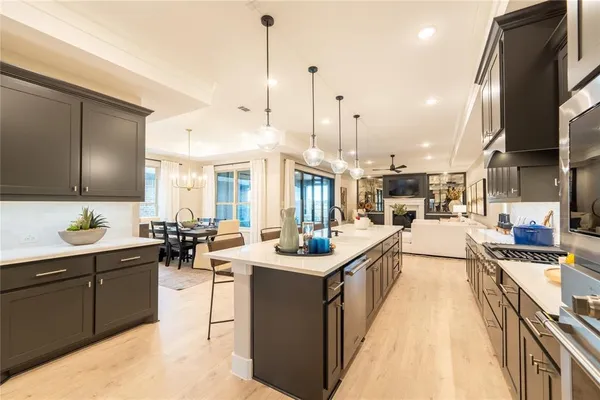 a kitchen with lots of counter top space