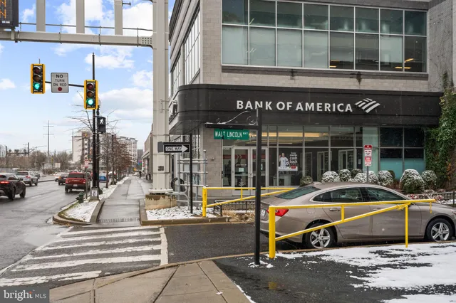 a front view of a brick building