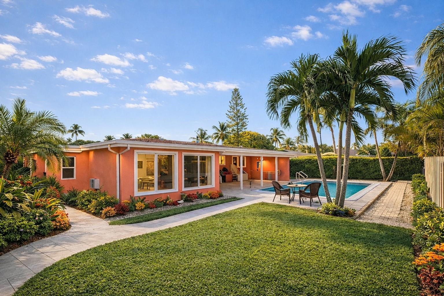 a view of a house with backyard porch and sitting area