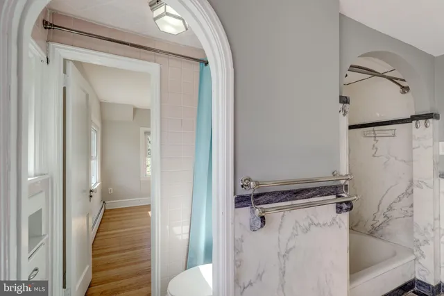 a bathroom with a shower and a sink