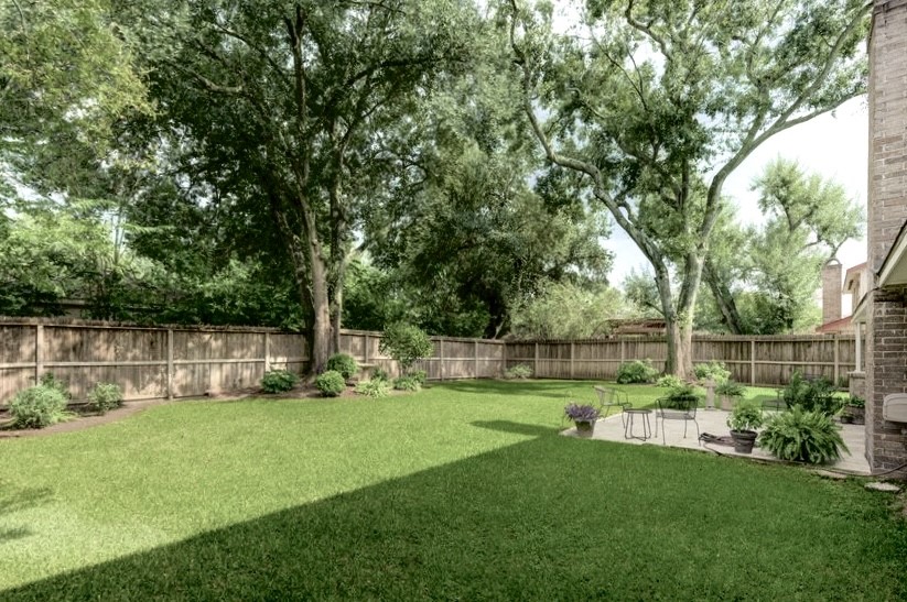 11719 Cedar Form Lane Meadows Place, TX 77477 - Photo 33 of 39 a view of a backyard with a garden and trees