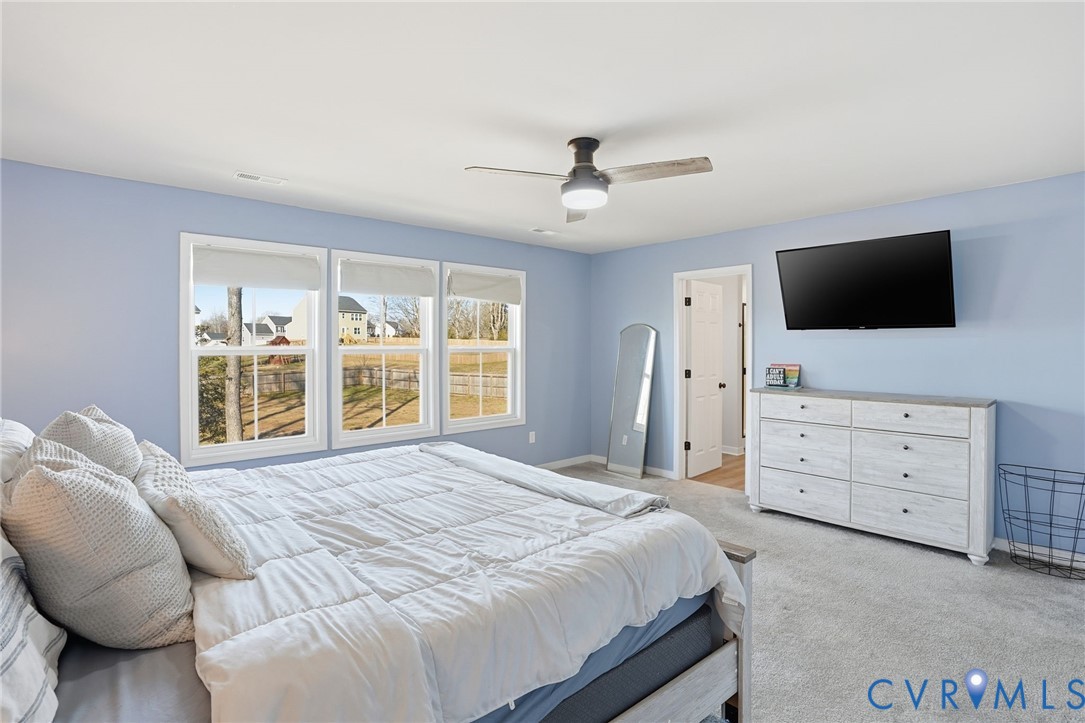 8494 Scouts Road Quinton, VA 23141 - Photo 18 of 27 Bedroom with light colored carpet, ensuite bathroo