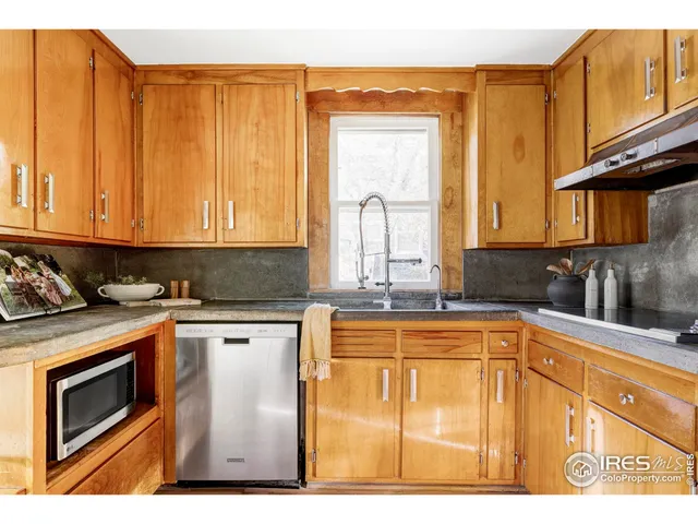 a kitchen with a refrigerator and a sink