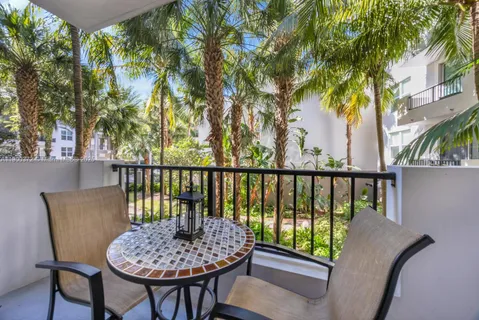 a view of a chairs and table in patio