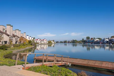 a view of a lake with houses