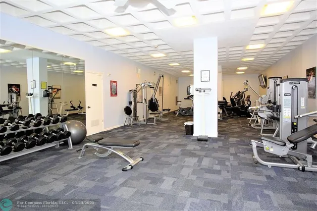 a view of a room with gym equipment