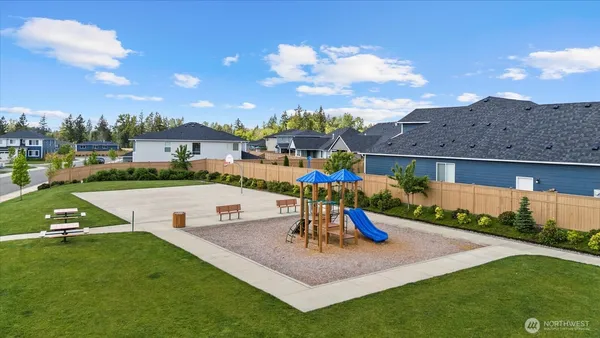 a view of a park with swings