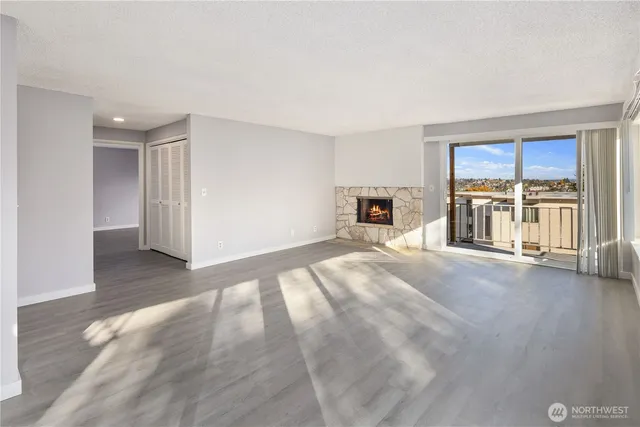 a view of a livingroom with a fireplace