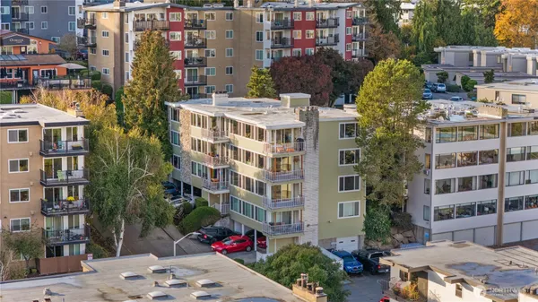 a front view of a multi story building