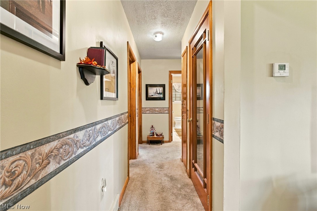 1211 Etter Road Mogadore, OH 44260 - Photo 24 of 48 Interior hallway featuring wood doors, textured wallpaper, and carpet flooring