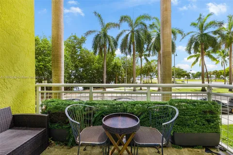 a view of a chairs and table in the patio