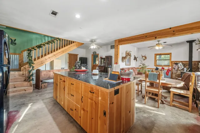 a kitchen with lots of counter top space