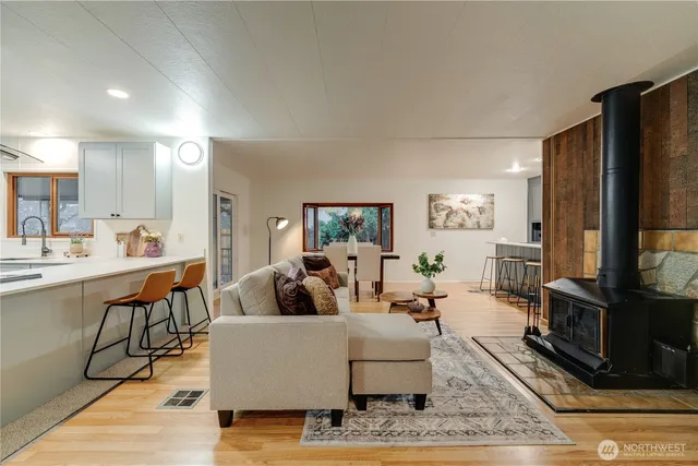 a living room with fireplace furniture and a flat screen tv
