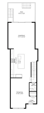 a hall with kitchen island a sink appliances and a counter top space