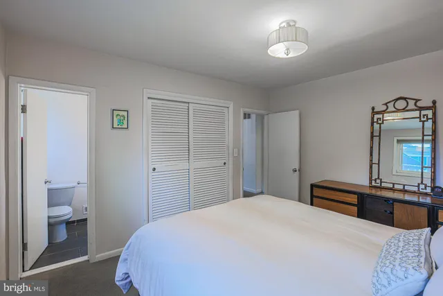 a bedroom with a bed and a dresser