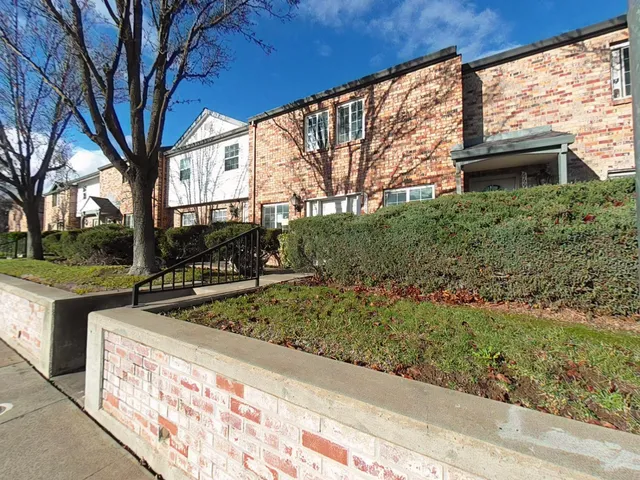 a view of a backyard with large trees