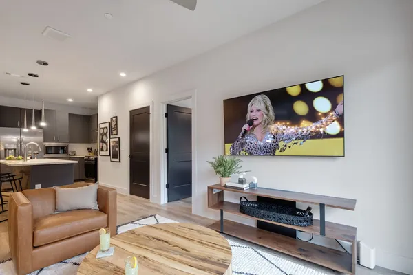 a living room with furniture and a couch