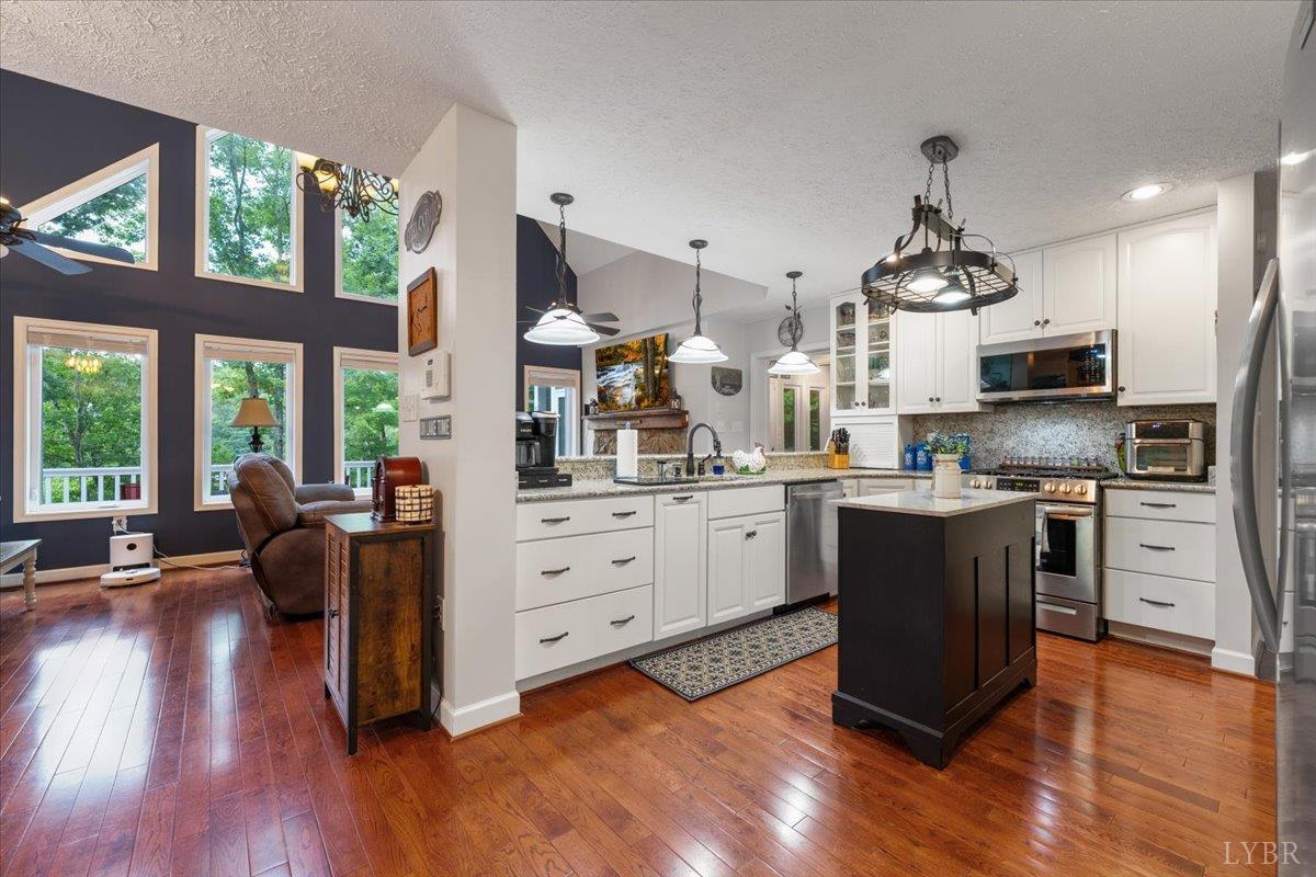 1765 Heron Pointe Drive Gretna, VA 24557 - Photo 14 of 64 a kitchen with stainless steel appliances kitchen island granite countertop a stove a sink and a refrigerator