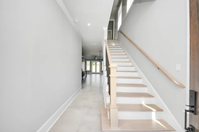 a view of staircase with white walls and white walls