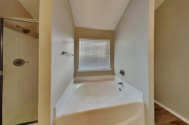 a bathroom with a bathtub